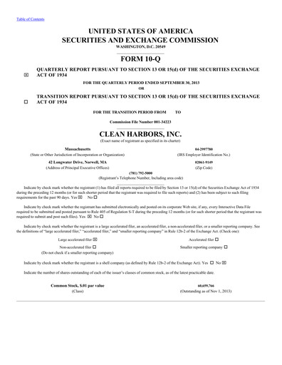 Thumbnail Clean Harbors
 Quarterly Report 2013-q3