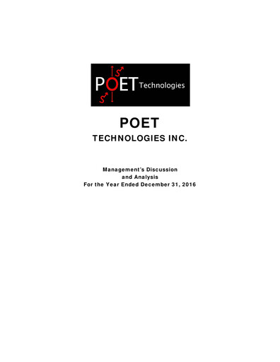 Miniature POET Technologies Rapport financier 2016