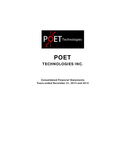 Miniature POET Technologies Bilan financier 2013