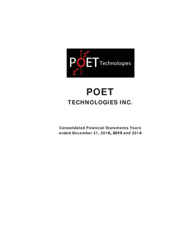 Miniature POET Technologies Bilan financier 2016