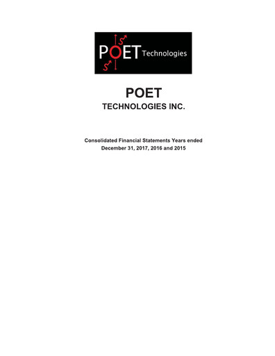 Miniature POET Technologies Bilan financier 2017