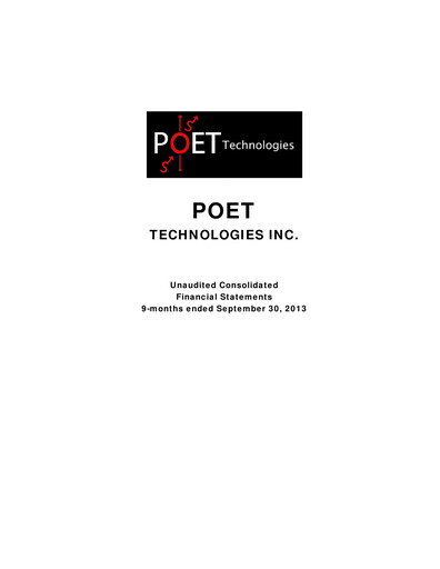 Miniature POET Technologies Rapport trimestriel 2013-q3