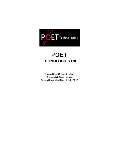 Miniature POET Technologies Rapport trimestriel 2016-q1