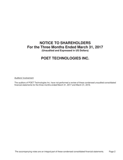 Miniature POET Technologies Rapport trimestriel 2017-q1
