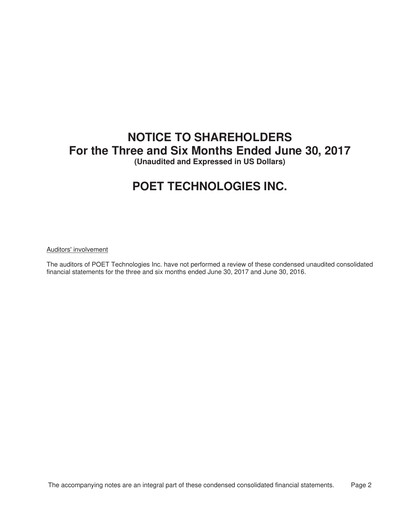 Miniature POET Technologies Rapport trimestriel 2017-q2