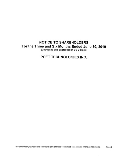 Miniature POET Technologies Rapport trimestriel 2019-q2