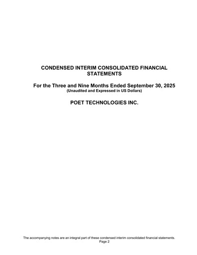 Thumbnail POET Technologies Quarterly Report 2025-q3