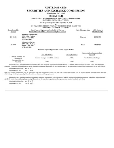 Miniature Cinemark Theatres
 Rapport trimestriel 2023-q3