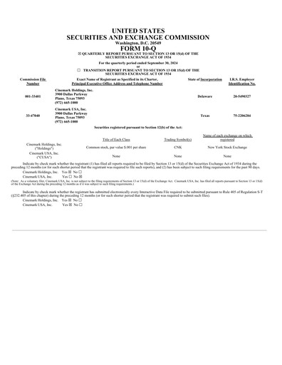 Miniature Cinemark Theatres
 Rapport trimestriel 2024-q3
