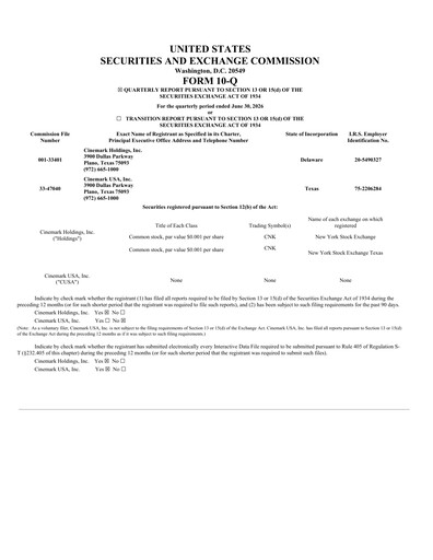 Miniature Cinemark Theatres
 Rapport trimestriel 2026-q2