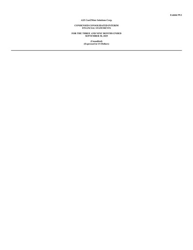 Miniature A2Z Cust2Mate Solutions Rapport trimestriel 2025-q3