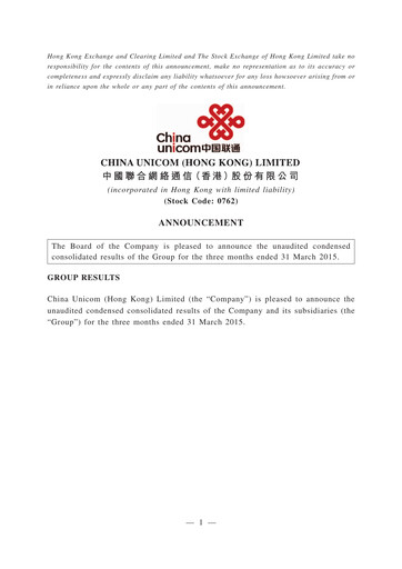 Thumbnail China Unicom Quarterly Report 2015-q1