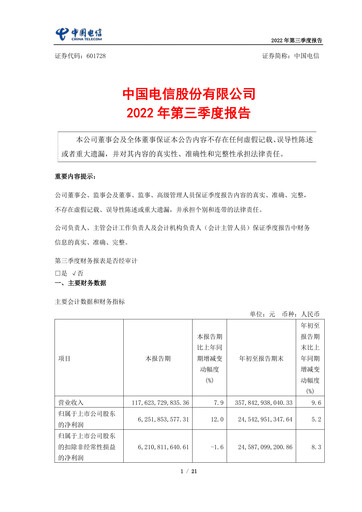 Vorschaubild China Telecom Quartalsbericht 2022-q3
