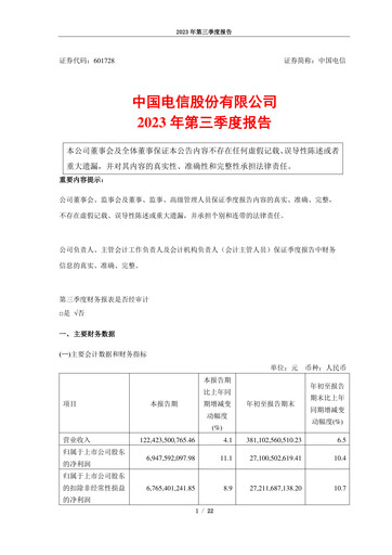 Vorschaubild China Telecom Quartalsbericht 2023-q3