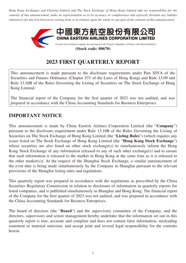 Thumbnail China Eastern Airlines
 Quarterly Report 2023-q1