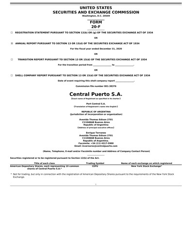 Thumbnail Central Puerto
 Annual Report 2020