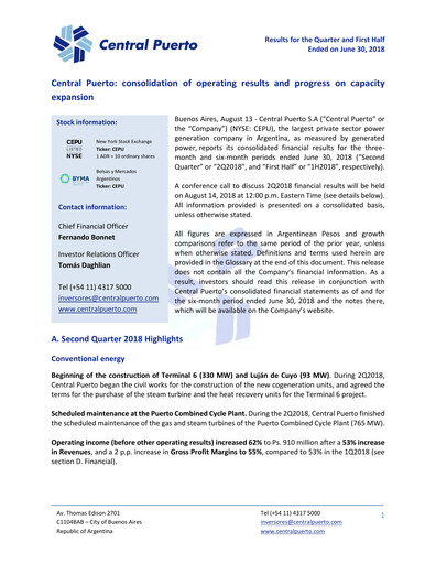 Thumbnail Central Puerto
 Quarterly Report 2018-q2