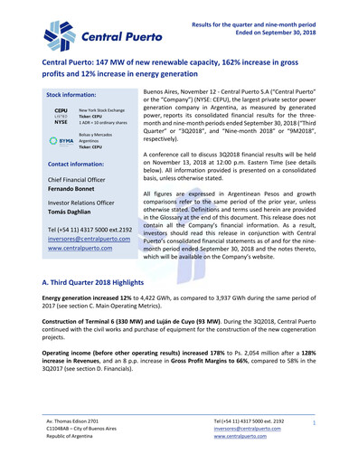 Thumbnail Central Puerto
 Quarterly Report 2018-q3