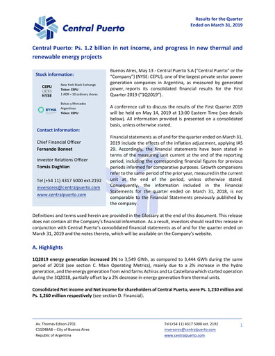 Thumbnail Central Puerto
 Quarterly Report 2019-q1