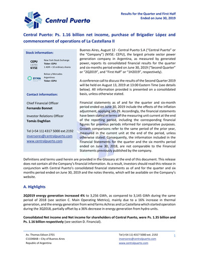 Thumbnail Central Puerto
 Quarterly Report 2019-q2