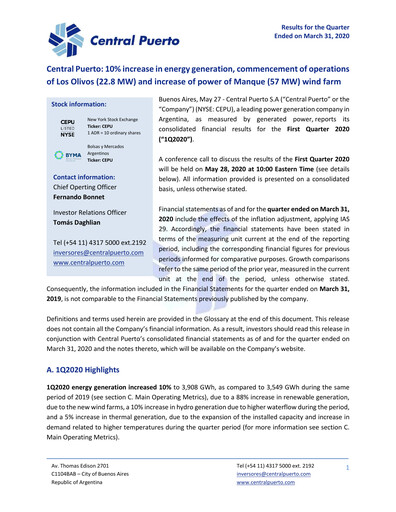 Thumbnail Central Puerto
 Quarterly Report 2020-q1