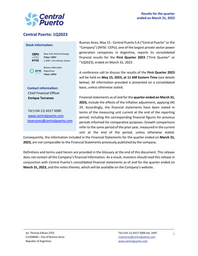 Thumbnail Central Puerto
 Quarterly Report 2023-q1