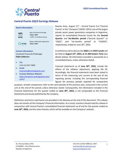 Thumbnail Central Puerto
 Quarterly Report 2023-q2