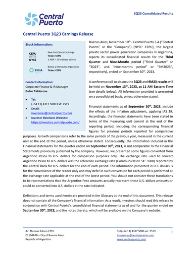 Thumbnail Central Puerto
 Quarterly Report 2023-q3