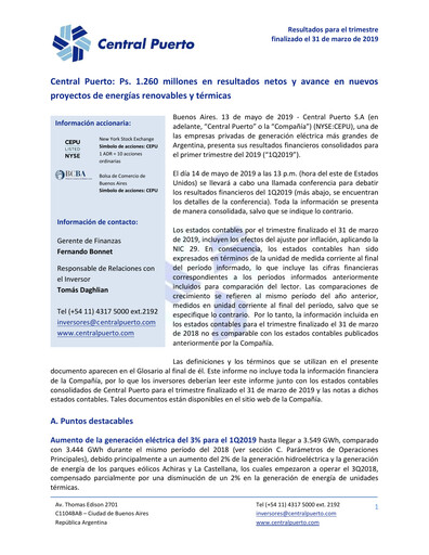 Thumbnail Central Puerto
 Quarterly Report 2019-q1