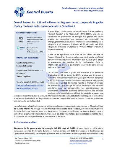 Thumbnail Central Puerto
 Quarterly Report 2019-q2