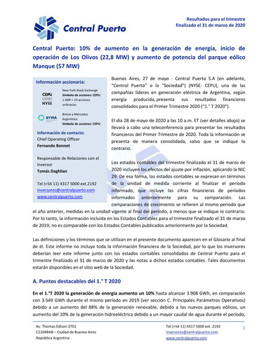 Thumbnail Central Puerto
 Quarterly Report 2020-q1