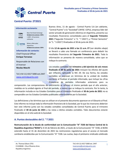 Thumbnail Central Puerto
 Quarterly Report 2021-q2