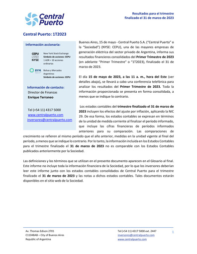 Thumbnail Central Puerto
 Quarterly Report 2023-q1