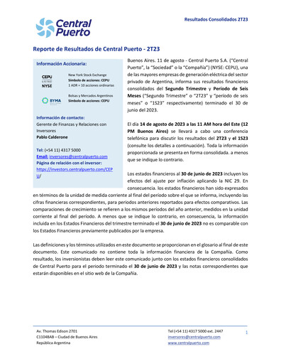 Thumbnail Central Puerto
 Quarterly Report 2023-q2