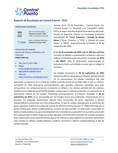 Thumbnail Central Puerto
 Quarterly Report 2023-q3