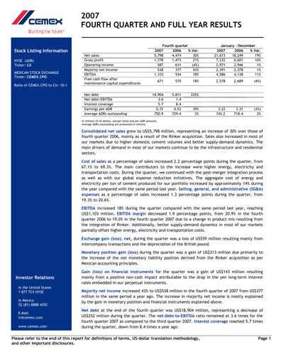 Thumbnail Cemex Financial Statement 2007