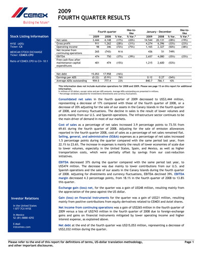 Thumbnail Cemex Financial Statement 2009