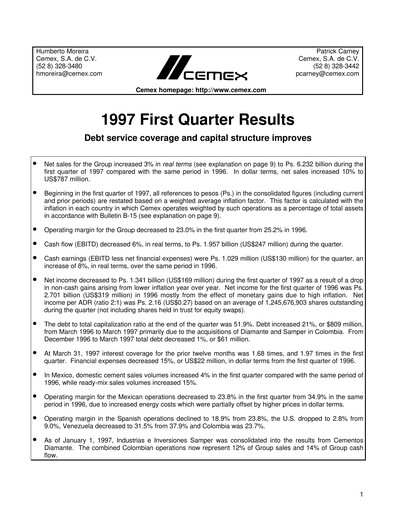 Thumbnail Cemex Quarterly Report 1997-q1