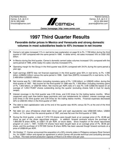 Thumbnail Cemex Quarterly Report 1997-q3