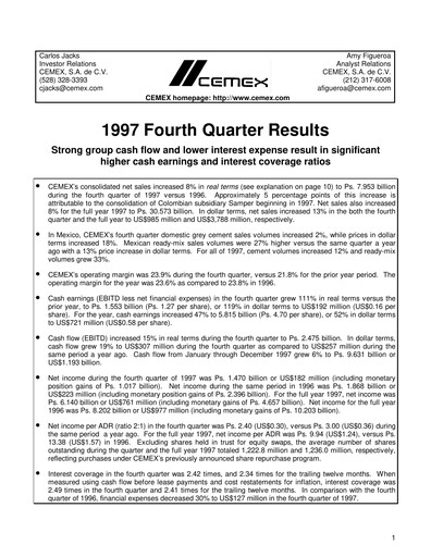 Thumbnail Cemex Quarterly Report 1997-q4