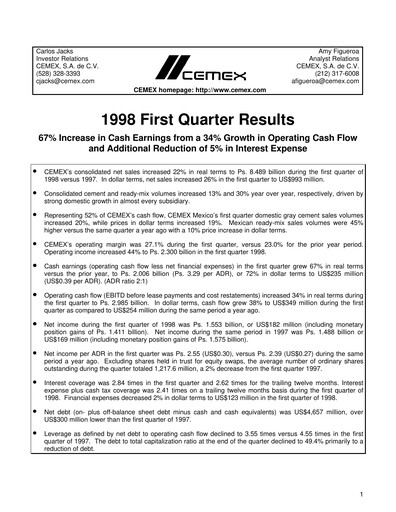 Thumbnail Cemex Quarterly Report 1998-q1