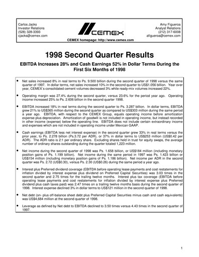 Thumbnail Cemex Quarterly Report 1998-q2
