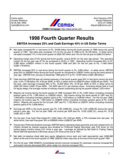 Thumbnail Cemex Quarterly Report 1998-q4