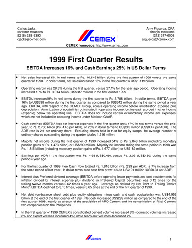 Thumbnail Cemex Quarterly Report 1999-q1