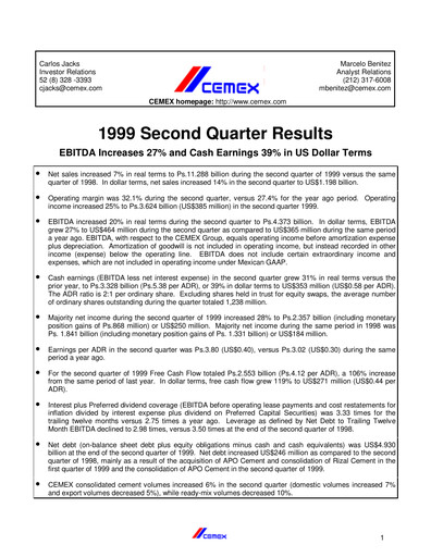 Thumbnail Cemex Quarterly Report 1999-q2
