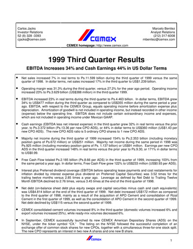 Thumbnail Cemex Quarterly Report 1999-q3