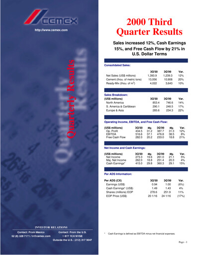 Thumbnail Cemex Quarterly Report 2000-q3