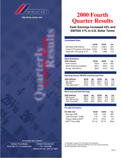 Thumbnail Cemex Quarterly Report 2000-q4
