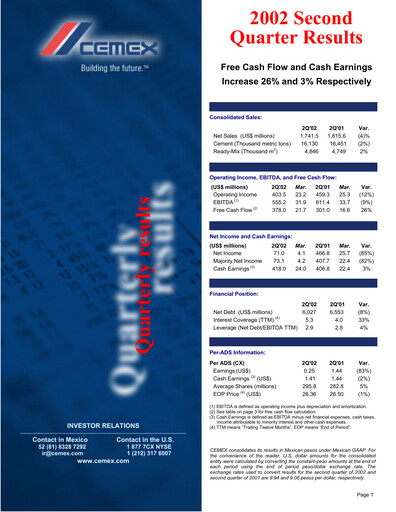 Thumbnail Cemex Quarterly Report 2002-q2
