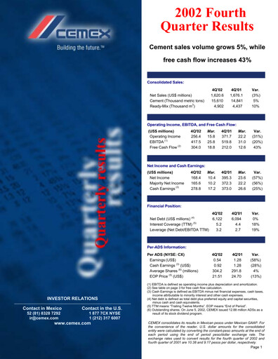 Thumbnail Cemex Quarterly Report 2002-q4